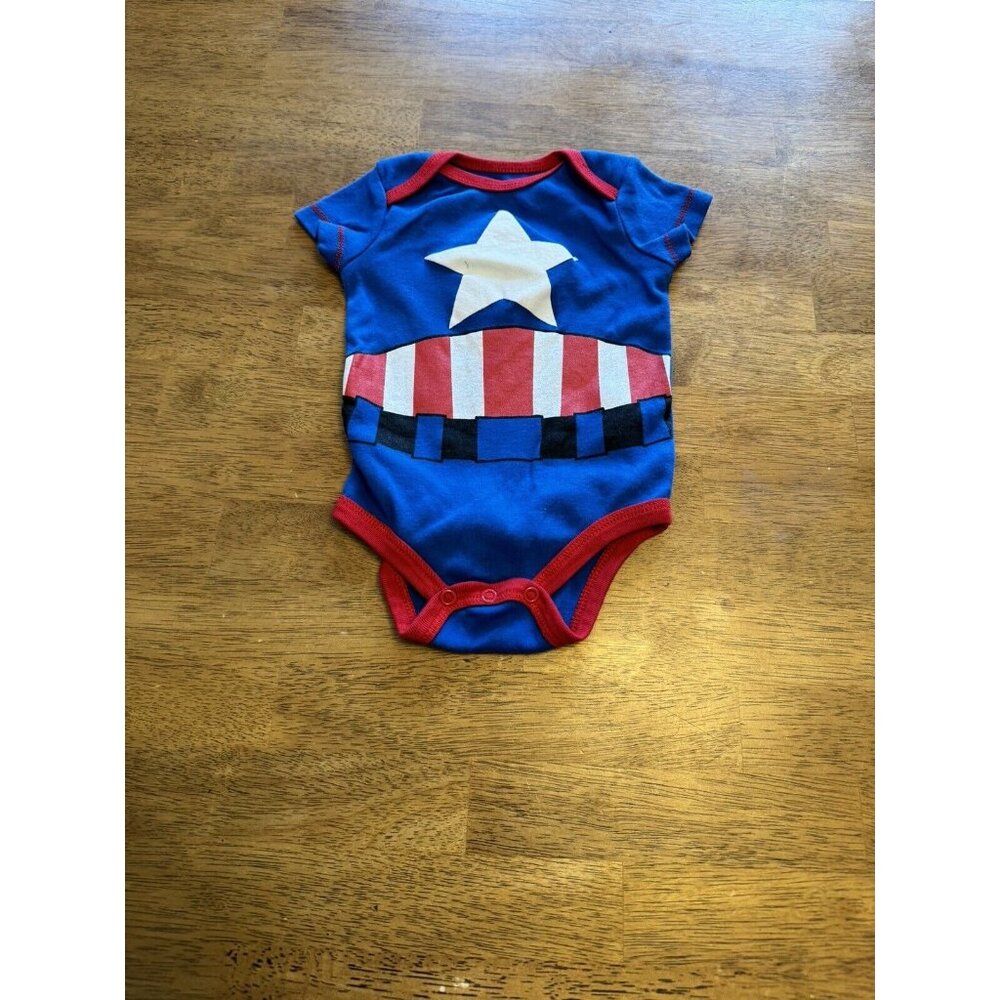 Captain America Bodysuit, Baby Romper, Sz 0-3M, Unisex Boy Girl, Marvel, One Pc